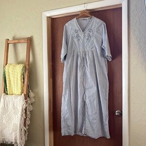 Vintage Maids Dress Baby Blue Pinstripe Duster XL